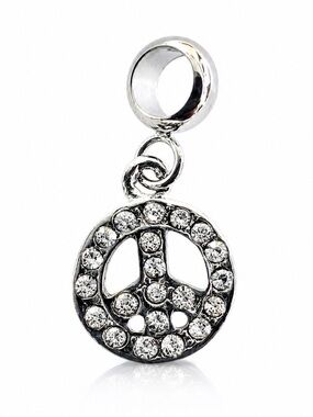Silver Peace Sign Rhinestone Dangle Charm – Pandora Compatible